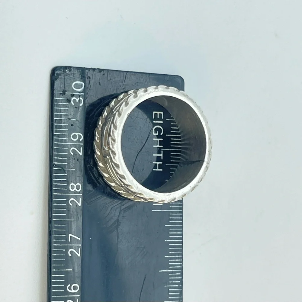 Silver Greek Key Band Ring | Rope Twist Edging | 925 Stamped Sterling